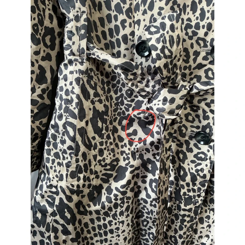 Dana Buchman Leopard‎ Print Double Breasted Belted Trench Coat Tan Black Large